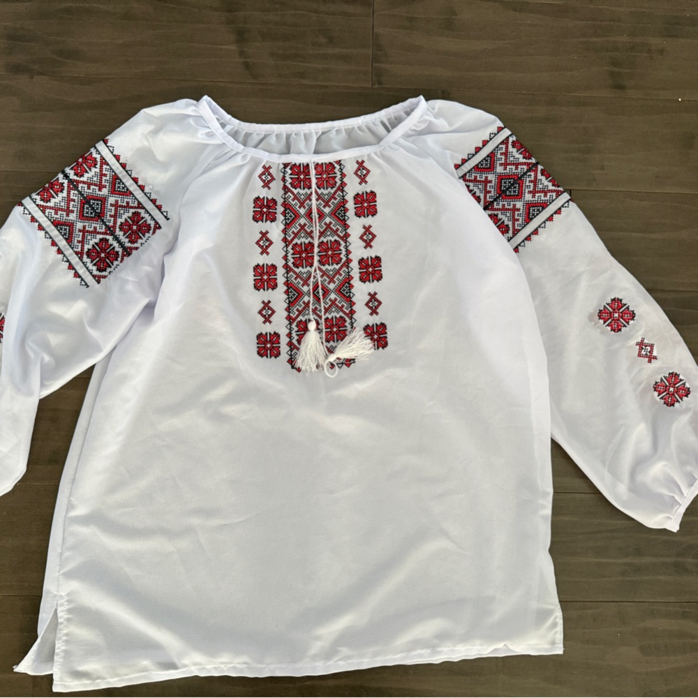 Ukrainian Vyshyvanka Blouse Traditional White Red Black Embroidery NEW